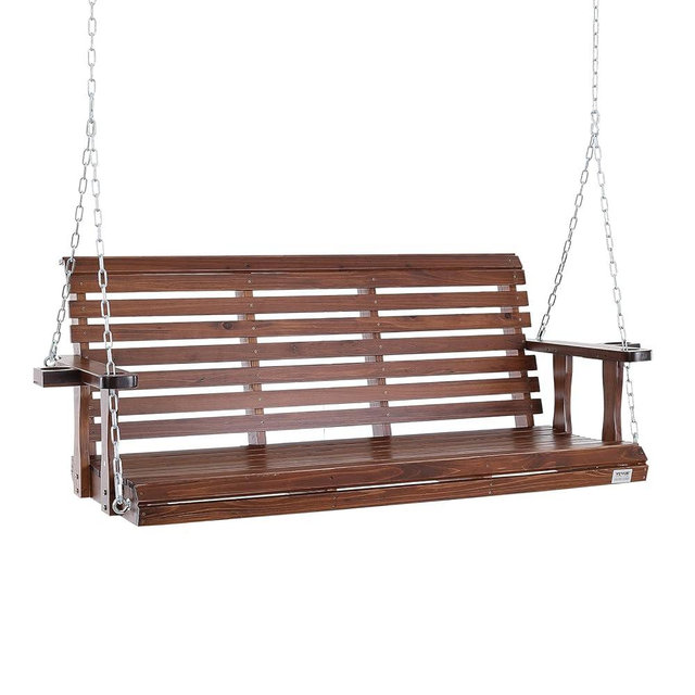 VEVOR Wood Porch Swing 5.5FT, Patio Bench Swing for Courtyard & Garden, Upgraded 880 lbs Strong Load Capacity, Heavy Duty Swing Chair Bench with Hanging Chains for Outdoors, Brown