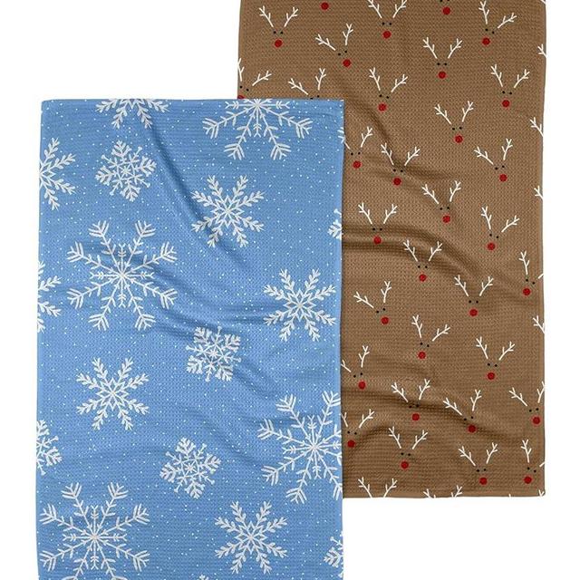 GEOMETRY Christmas Kitchen Towels - Quick Dry Microfiber Cloth Dish Towels for Kitchen Drying - Premium Quick Dry Towel, 2-Pack Set (Reindeer Rendevous + Frosty (Frosty Fun))