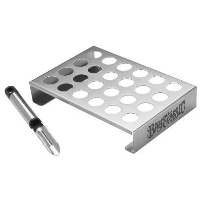 Product description page - Bayou Classic® Jalapeno Pepper Rack with Coring Knife Holds 24 - Stainless Steel