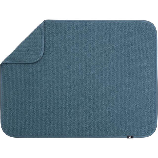 S&T INC. Dish Drying Mat XL, Highly Absorbent Microfiber Kitchen Counter Mat, Dish Drying Pad for Dishes, Utensils, Pots and Pans, Extra Large 18" x 24", Tapestry Blue