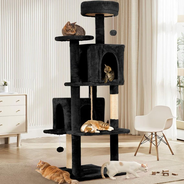 TSCOMON Multi-Level 58-in Plush Cat Tree & Condo, Black - Chewy.com