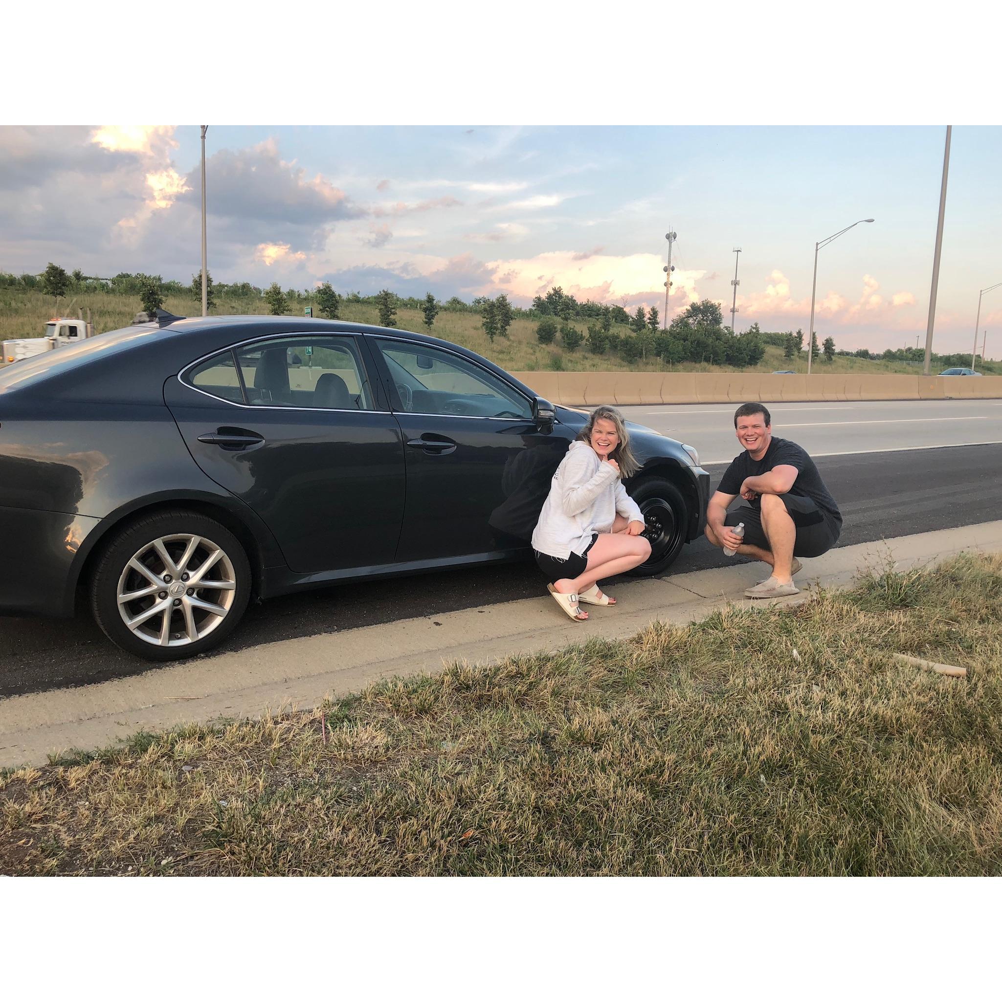 That time we popped a tire on our way to see Jimmy's Nana in Ohio