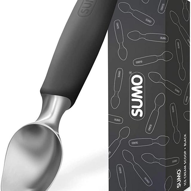 SUMO Ice Cream Scoop, Heavy Duty Stainless Steel Scooper, Comfortable Handle, Dishwasher Safe (Black)