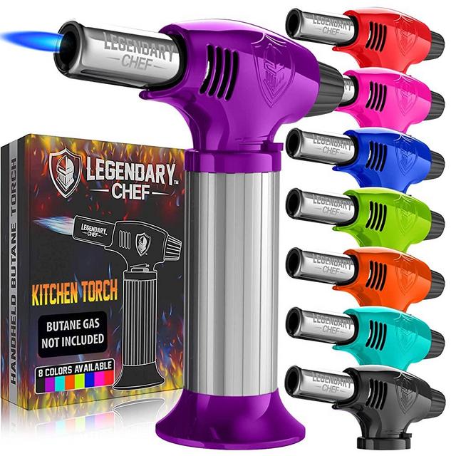 Culinary Cooking Torch - Kitchen Food Torch for Creme Brulee, Baking, Desserts and Searing- Butane Torch Lighter, Blow Torch for Cooking with Lock and Adjustable Flame (Butane Gas Not Included)Purple