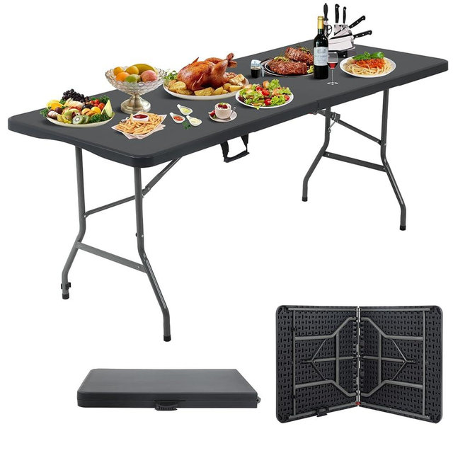 HKLGorg 6 Ft Folding Table Heavy Duty Working Indoor Outdoor Plastic Folding Utility Party Dining Table Easy to Assemble with Lock Function Black, 70.9 x 29.1 x 29.1 inches
