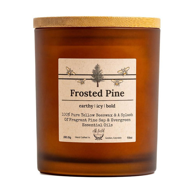 Elk Field Organic Beeswax Candle | Frosted Pine Scent | 100% Pure Beeswax, Non Toxic, 80 Hour Burn, 10oz
