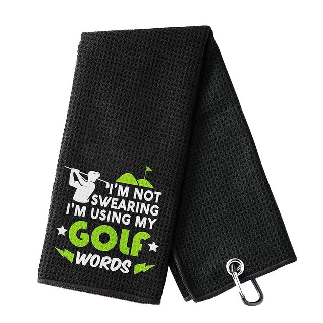 HEIFAM Golf Towel with Carabiner Clip Microfiber, Funny Golf Towels for Golf Bags for Men, Retirement Gifts for Golfers, Gift for Golf Lovers, I'm Not Swearing I'm Using My Golf Words, Black, 16"X23"