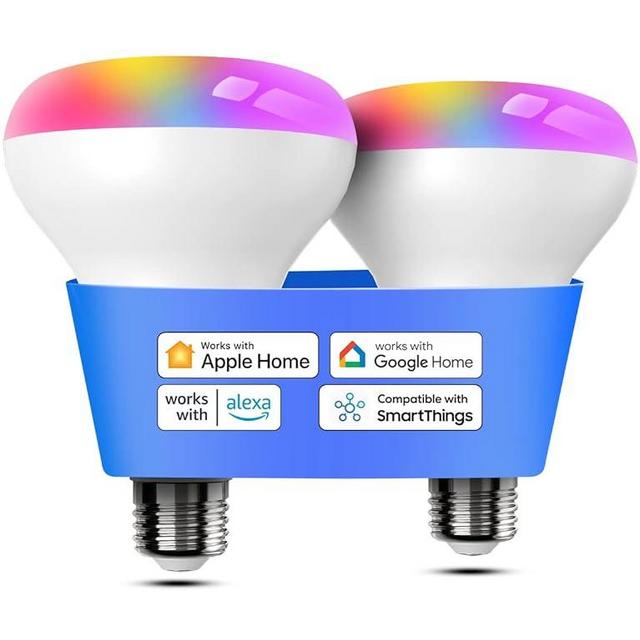 meross Smart Light Bulb, BR30 Flood WiFi LED Bulbs Compatible with Apple HomeKit, Alexa, Google Assistant & SmartThings, Dimmable E26 Multicolor 2700K-6500K RGBCW, 1300 Lumens 100W Equivalent, 2 Pack