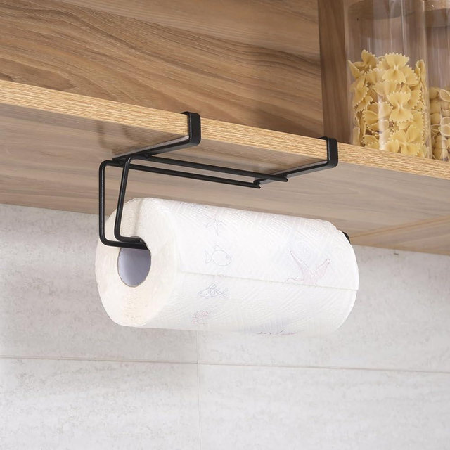 T.R.Sani. Black Paper Towel Holder Under Cabinet, Over The Cabinet Door Paper Towel Holder，Hanging Paper Towel Holders for Cabinets Under 0.82" - Stainless Steel