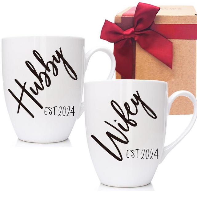 Wedding Gift for Couples, Est 2024 Hubby Wifey Mugs Set 11oz, Announcement to be Newlywed Mug Set, Promoted to Be Hubby Wifey Wedding Gift, Bridal Shower Couples Gift, Wedding Gift for Newlywed