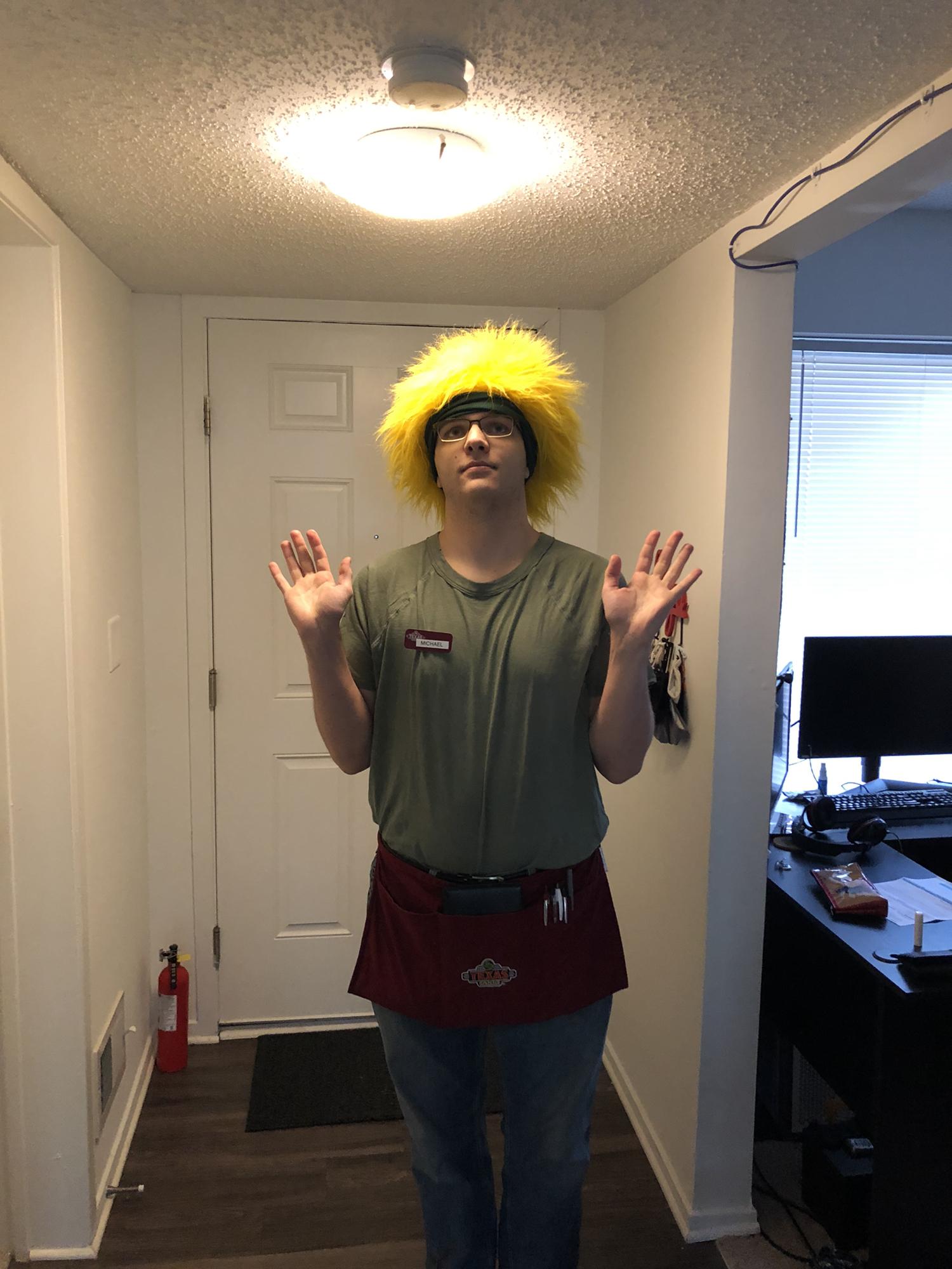 Michael as a "dandelion" for Halloween.