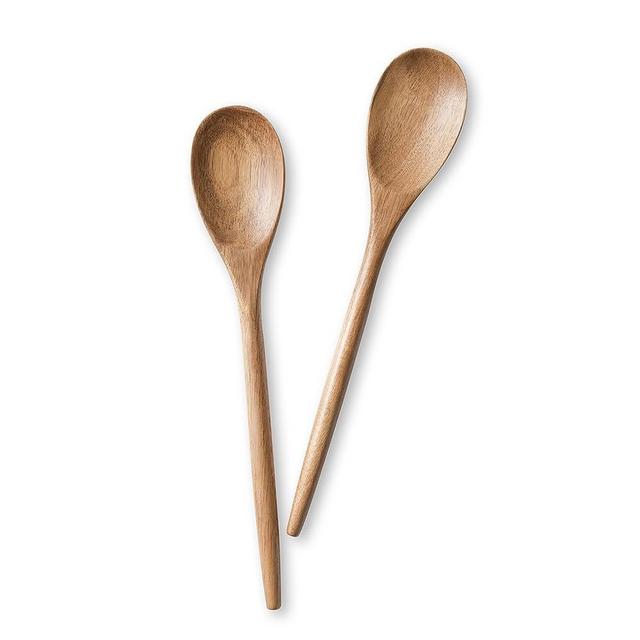 GinSent Wooden Spoons for Cooking,14 Inch Comfort Grip Wood Spoons,Wooden Kitchen Utensils for Stirring Scraping Flipping and Serving,Non-Stick Cookware Safe(Acacia,2 Spoons Set)