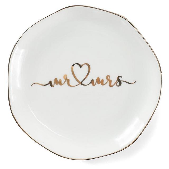 VINCOMIC Mr.& Mrs Wedding Ring Dish-Jewelry Dish Tray-Ceramic White