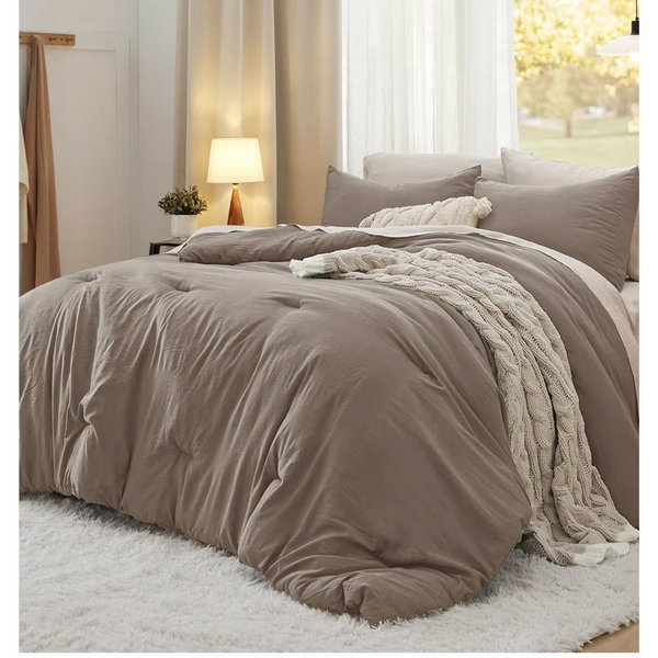 Bedsure Queen Size Comforter Set, Brown Soft Prewashed Bedding for All Seasons, 3 Pieces GentleSoft™ Warm Down Alternative Bed Set, 1 Lightweight Comforter (90"x90") and 2 Pillowcases (20"x26")