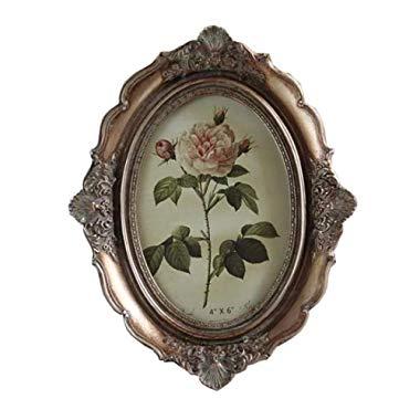 SIKOO Vintage Picture Frame 4x6 Oval Antique Table Top Wall Mounting Photo Frame with Glass Front for Home Decor, Bronze Gold