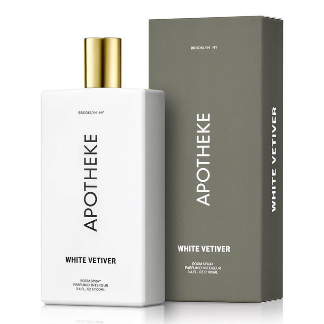 Apotheke Air Freshener Spray for Bathroom & Bedroom (White Vetiver) - Fragrant Room Spray with Essential Oil - Home Furniture Spray Deodorizer - Cotton Linen, Pillow, & Fabric Spray