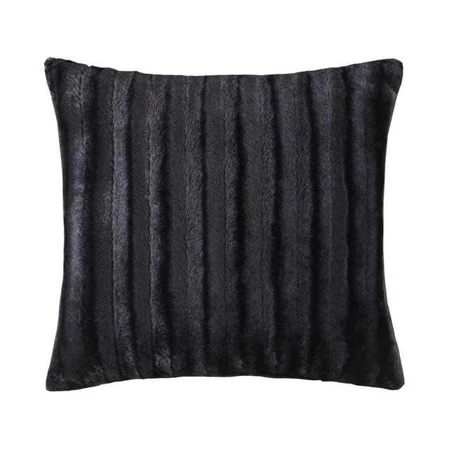 20"x20" York Brushed Solid Striped Plaited Faux Fur Throw Pillow Black