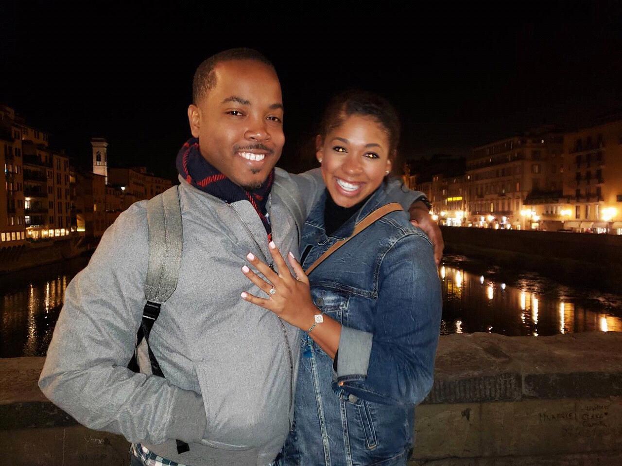 The moment after Antwon proposed on the Ponte Vecchio in Florence, Italy