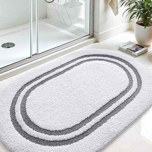 DEXI Oval Bathroom Rug Mat, 24x36, Non Slip Washable Absorbent White Mats, Thick Soft Microfiber Shower Rugs for Bath Accessories Decor,Dark Grey