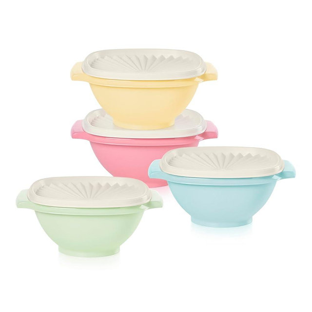 Tupperware Heritage Collection 3.5 Cup Bowl with Starburst Lid 4 Pack - Multi Vintage Color, Dishwasher Safe & BPA Free - (860 ml)