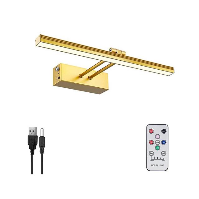 FUNCHDAY Wierelss Picture Light, 13inch Picture Light Battery Operated, Remote Control Painting Light with Timer and Dimmable, Full Metal Art Light for Display,Wall,Artwork,Portrait,Gallery (Gold)