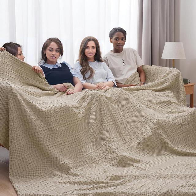 PHF 100% Cotton Waffle Weave Blanket Oversized King for Bed 120"x120"- Giant Big Lightweight Blanket 10'x10' for Bed Sofa - Aesthetic Extra Large Washed Cotton Soft Blanket - Simply Taupe