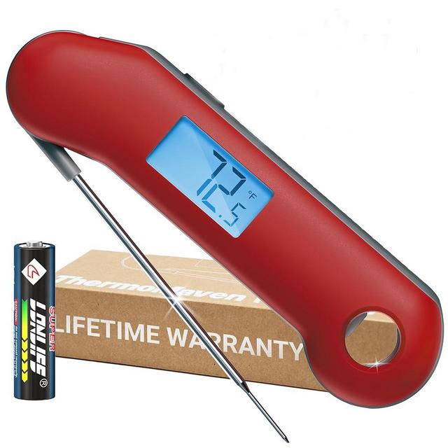 ThermoMaven Professional Digital Meat Thermometer, Ultra Fast 0.5 Sec Instant Read, NIST Certified Accurate to ±0.5°F, IP67 Waterproof, Backlit & Auto-Rotating Display, Auto Wake/Sleep, Dark Red&Gray