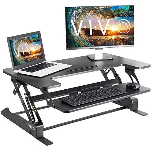 VIVO Height Adjustable Standing Desk Sit to Stand Gas Spring Riser Converter | 36" Tabletop Workstation fits Dual Monitor (DESK-V000B)