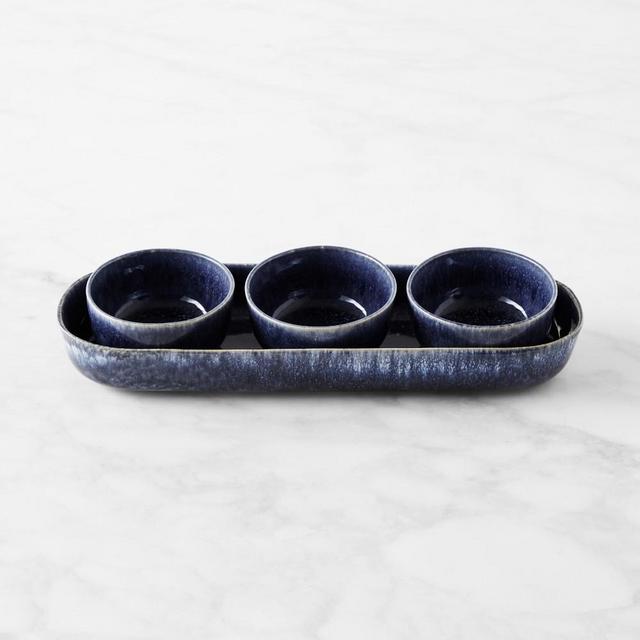 Cyprus Reactive Glaze Triple Condiment Dish, Blue