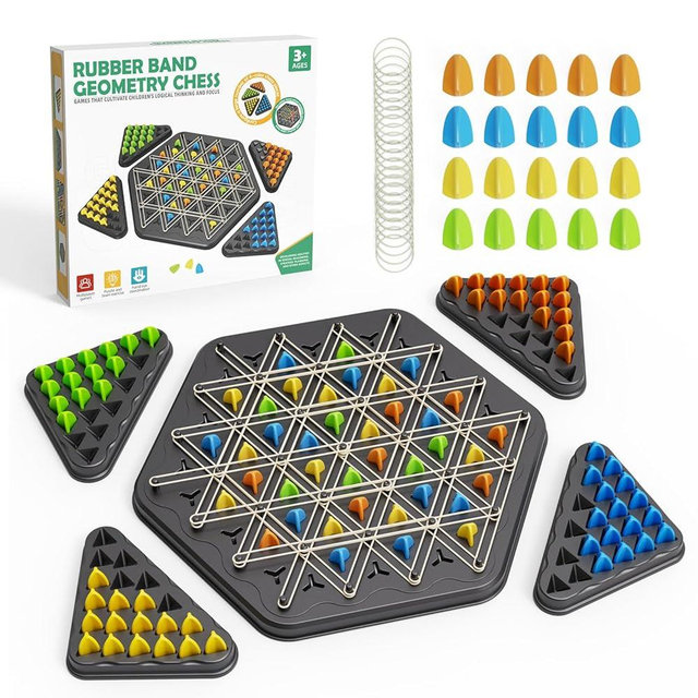 Chain Triangle Chess Game, Strategy Board Games for Kids 6-8-12, Chess Board Games for Adults, Family Games for Kids Adults, Triangle Rubber Band Game, 2 to 4 Players, Kids Christmas Birthday Gifts