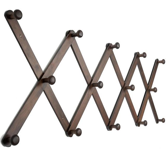 SKOLOO Wooden Wall Hat Rack, Large Accordion Wall Hanger, Modern, Expandable Coat Rack Wall Mounted, Solid Wood Wall Hat Hanger, 14 Peg, Walnut