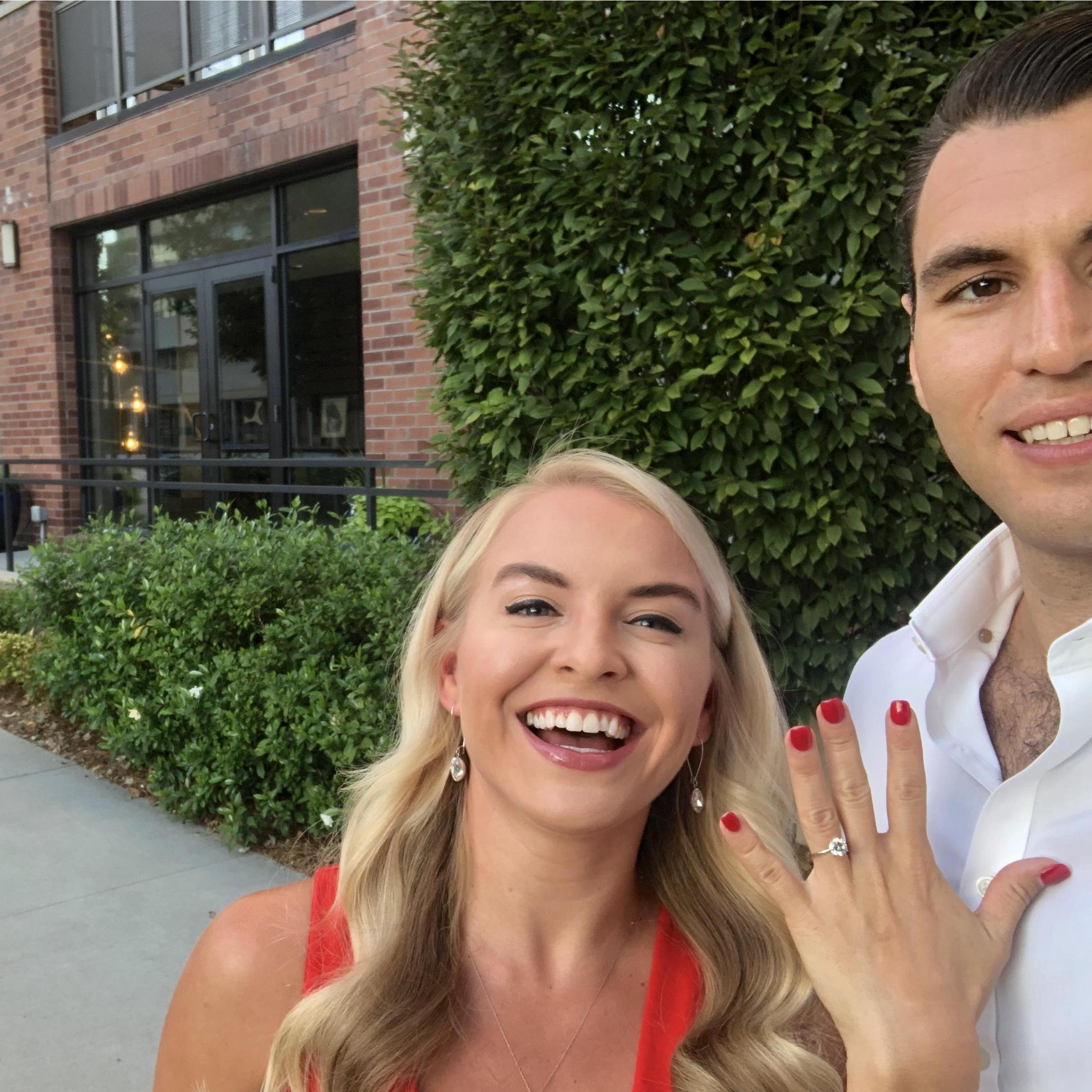 Headed to dinner, the day we got engaged!