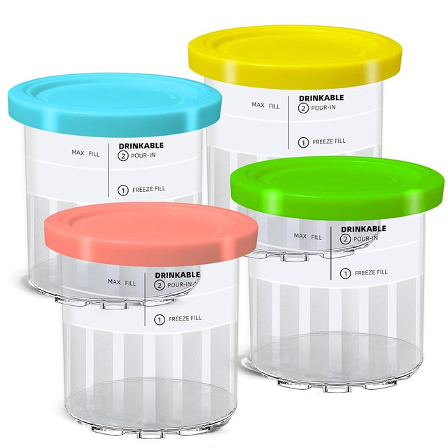 4 Pack Creami Deluxe Pints with Lids, 24 Oz Creami Pints Compatible with NC500 NC501 Series Ice Cream Makers Machine Accessories, BPA-Free & Dishwasher Safe(pink/blue/green/yellow)