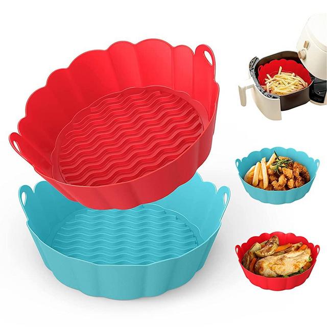 Haphiz 2PCS Silicone Air Fryer Liners Pot 8 Inch Reusable Air Fryer Oven Accessories Silicone Basket Bowl Round Heat Resistant Washable Replacement of Parchment Paper Liners for 3 to 5 QT Air Fryer