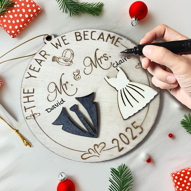 Mr and Mrs 2025 Gifts - Wedding Gifts for Couples 2025, Wedding Gifts for Couple, Wedding Gifts for Bride - First Christmas Married Ornament 2025 - Easily Add Personal Name with Marker (Not Included)