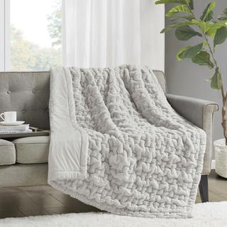 Ruched Fur Throw Blanket