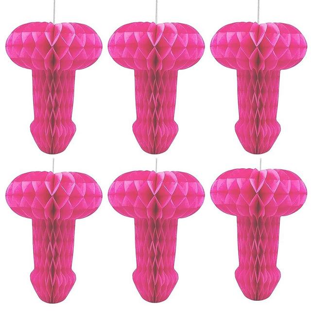 Bachelorette Party Decorations, 6Pack Hanging Honeycomb Poms Pink Rose Gold Purple Table Centerpieces for Wedding, Engagement, Bridal Shower Photo Backdrop Disco Decor Streamers (Magenta)