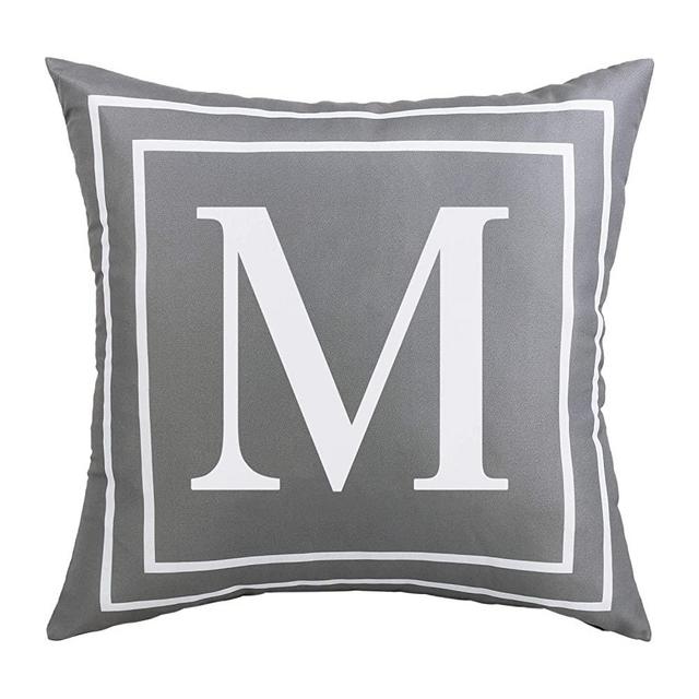 Fascidorm Gray Pillow Cover English Alphabet M Throw Pillow Case Modern Cushion Cover Square Pillowcase Decoration for Sofa Bed Chair Car 18 x 18 Inch
