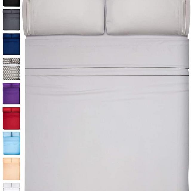 Extra Deep Pocket Sheets Set Microfiber Sheet Set Bed Sheet Sets Microfiber Sheets Microfiber Bed Sheets - Cooling Sheets Cooling Bed Sheets Extra Deep Sheets Super Soft Sheets King Size, Light Gray