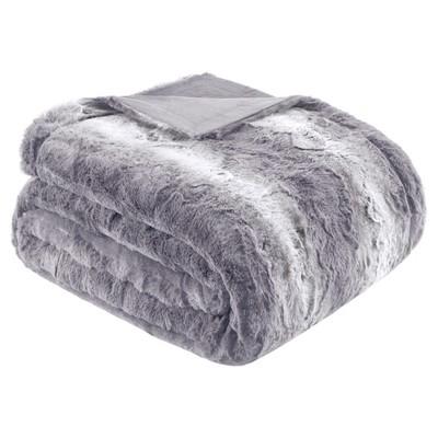Faux Tip Fur Oversized Bed Throw (80"x96")Gray