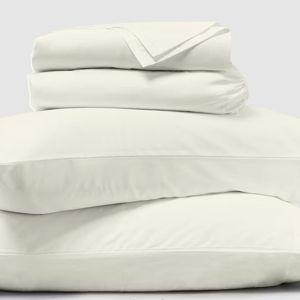 Saatva Percale Sheet Set: Cal King, Ivory color
