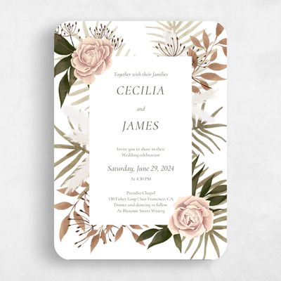 White Rounded Wedding Invitation - Segovia Portrait