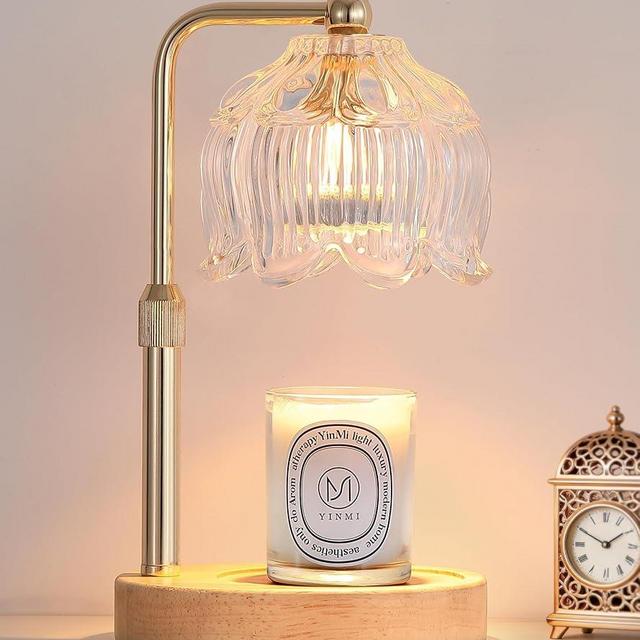 Gold Candle Warmer Lamp for Flower-Shaped Glass,Wax Melt Warmer for Jar Candles,Candle Warmer Lamp with Timer Dimmable, Birthday Mother's Day Valentines Gifts for Women Mom Sister Wife Bedroom