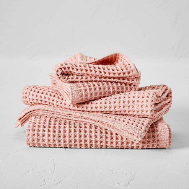 4pc Decorative Waffle Bath Towel Set Pink - Casaluna™