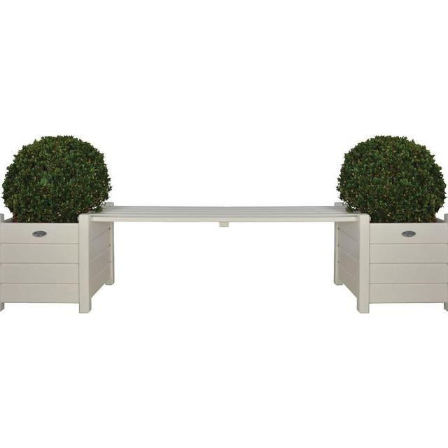 Potters Square Wooden Planters with Bridge Bench, White, 74"W x 16"D