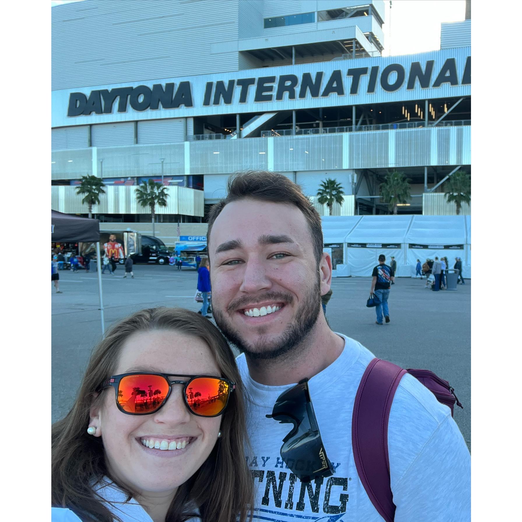 Devin surprised Sam with tickets to the Daytona 500, her first time ever going! February 2022