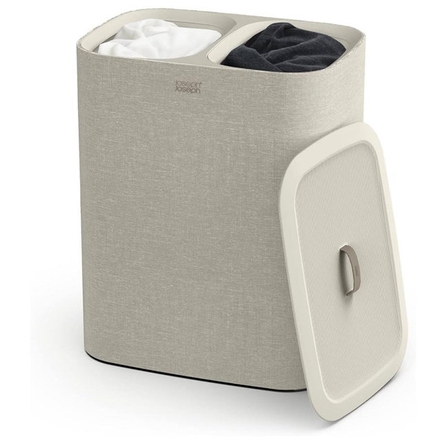 Joseph Joseph Tota 90-liter Laundry Hamper Separation Basket with lid, 2 Removable Washing Bags with Handles- Ecru