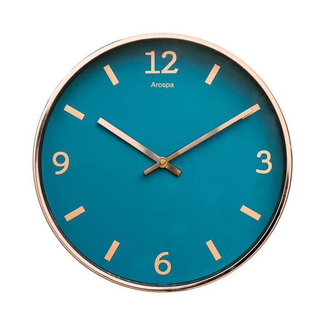 Luxury Modern 12” Silent Non-Ticking Wall Clock with Rose Gold Frame (Blue Shore)