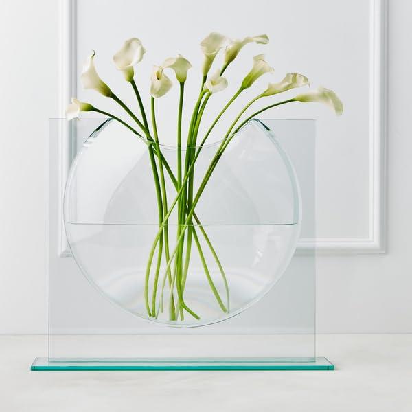Z Gallerie Large Ellipse Modern Abstract Home Decor Flower Vase - Unique Minimalist Room Home Decor Crystal Clear Glass Vase for Flowers 24x20