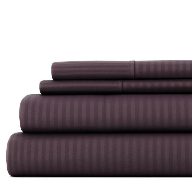Luxe Embossed 4 Piece Sheet Set - Ultra Soft - Becky Cameron, Striped Purple, California King